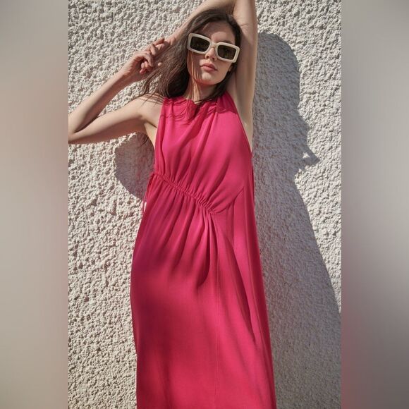 Zara Knit Ruched Dress Fuchsia Barbiecore Barbie Core - Picture 5 of 8